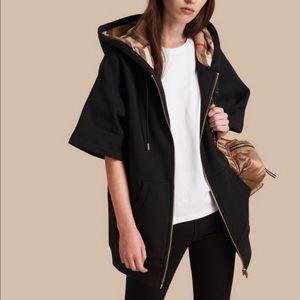 Burberry Zip-Front Oversize Cotton Jersey Sweatshirt Jacket with Hood Size L